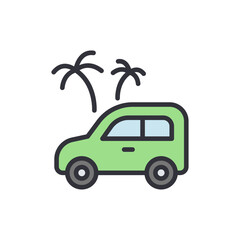 Car trip colored icons, minimalist vector illustration ,simple transparent graphic element .Isolated on white background