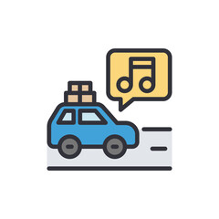 Car trip colored icons, minimalist vector illustration ,simple transparent graphic element .Isolated on white background