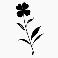 Elegant Black Silhouette of a Flower with Leaves on White Background Botanical Illustration Design Element