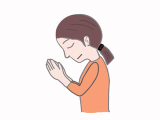 Profile and illustration of an Asian woman praying