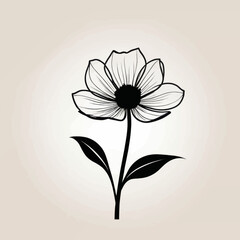 Elegant Black and White Flower Line Art Botanical Illustration Design