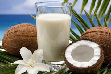 Coconut milk drink on beach setting