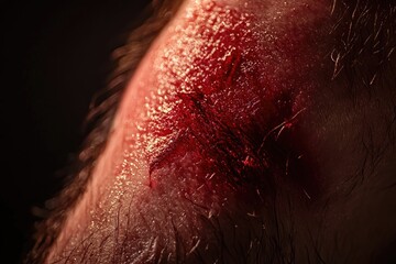 Close-up bloody wound on a man's arm