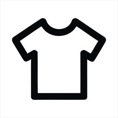 Vector Black outlined t-shirt icon with short sleeves and round neckline on a white background