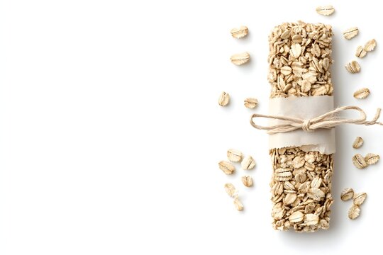 Delicious and Healthy Granola Bar Wrapped in Natural Twine against white background - Powered by Adobe