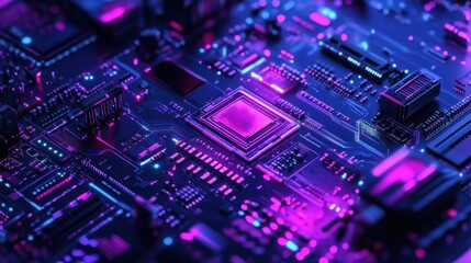 Fototapeta premium Neon Circuit Board Technology Background