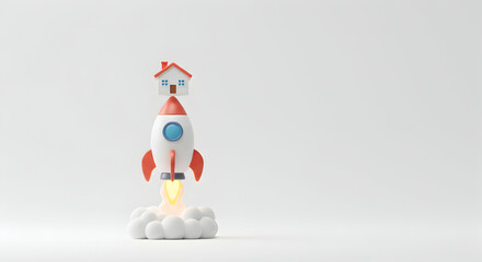 Rocket Launching with House on Top Real Estate Concept