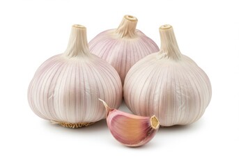 Three garlic bulbs and clove isolated on white background