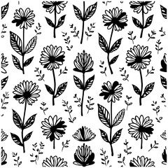 Seamless botanical pattern illustration showcasing stylized floral elements artwork