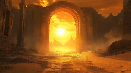 Sun Setting over Ancient Ruins  Desert Archway