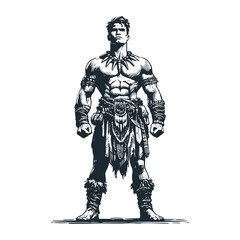 Obraz premium A well-built young man. Black white vector illustration.