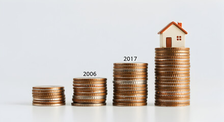 Coins Stacked Showing Increase with House on Top Representing Growth