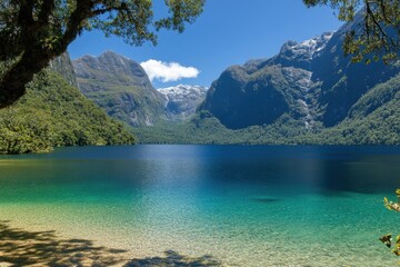 Scenic alpine lake nestled in mountains