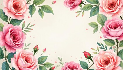 Delicate watercolor roses repeat on vintage background, illustration, roses