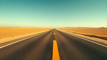 A road vanishing into a vast desert landscape