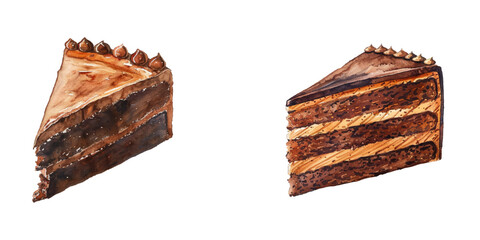 chocolate slice cake watercolor vector illustration