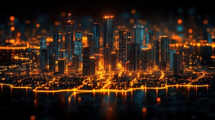 Obraz premium Cyberpunk Metropolis: A Futuristic Cityscape at Night