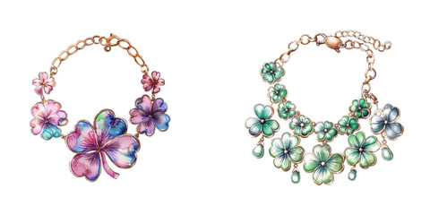 clover charm bracelet watercolor vector illustration