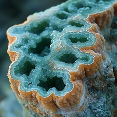 Fototapeta premium Intricate Teal and Orange Geode Crystal Close up Detailed Mineral Structure Natural Formation