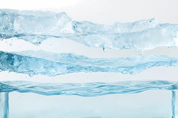 Obraz premium 水 波 水面 ゆらぎ 透明 クリア ブルー ライト 水中 光 反射 屈折 涼しい 静か 穏やか 自然 海 川 液体 流れ 曲線 美しい