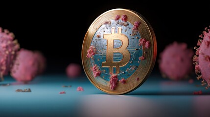 Crypto coin surrounded by virus