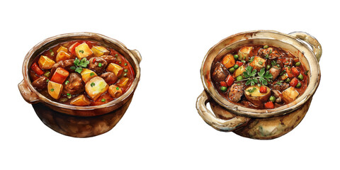 irish stew pot watercolor vector illustration