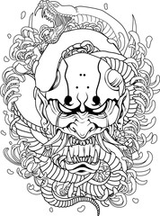 illustration of japanese mask and snake