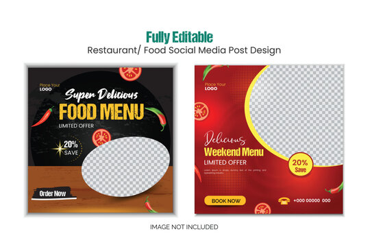 editable vector restaurant food social media post template design.
