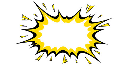 A yellow and black comic explosion with jagged edges on a black background illustration style