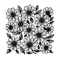 Elegant monochrome floral arrangement featuring stylized daisy-like blossoms