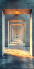 Fototapeta premium Concrete Corridor Sunset Glow.