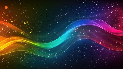 Obraz premium Vibrant abstract wave patterns in a cosmic background, showcasing colorful flowing lines against a starry night sky, ideal for digital art or creative design projects