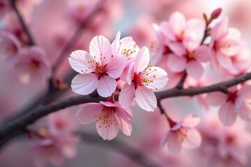 Obraz premium Delicate pink sakura blossoms, full bloom, intricate branches , blossom pattern, textile, romantic