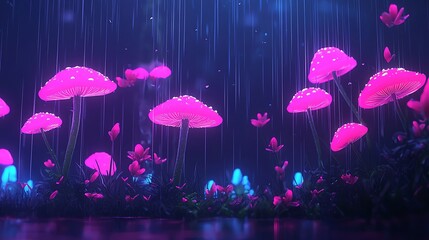 Neon Mushrooms Rain Forest