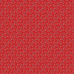 Seamless Red Pattern With Delicate Floral and Berry Motifs