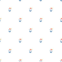 Seamless Pattern of Colorful Flowers on a White Background