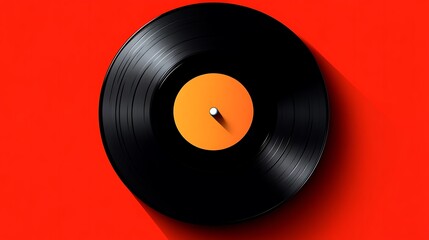 Obraz premium Black Vinyl Record on Red Background