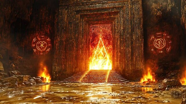 Fiery Gateway to the Underworld: A Digital Painting of a Burning Portal