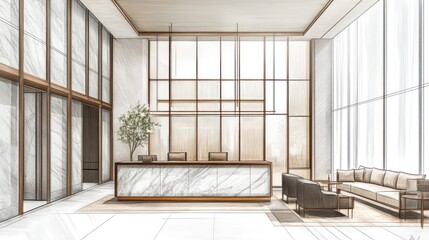 Modern Lobby Interior Design Sketch