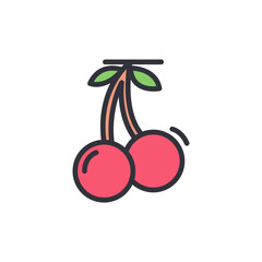Cherry fruit colored icons, minimalist vector illustration ,simple transparent graphic element .Isolated on white background