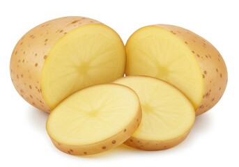 Sliced potatoes close up isolated on white background