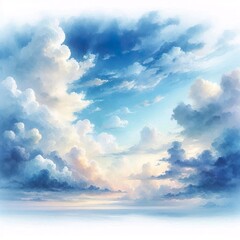 blue sky with clouds watercolor digital painting illustration