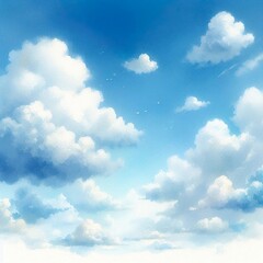 blue sky and clouds watercolor illustration