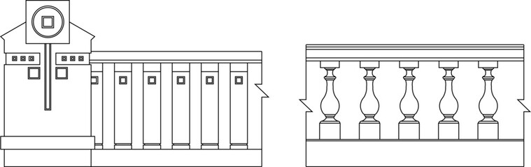 vector sketch illustration silhouette design old fence classic vintage europe
