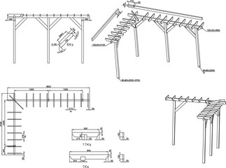 vector silhouette design illustration sketch of wooden jalousie pergola for garden landscape decoration
