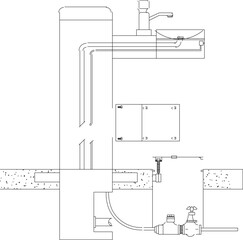 vector sketch illustration silhouette design detail of Drinking Fountains faucet for drinking in public places such as squares and parks 