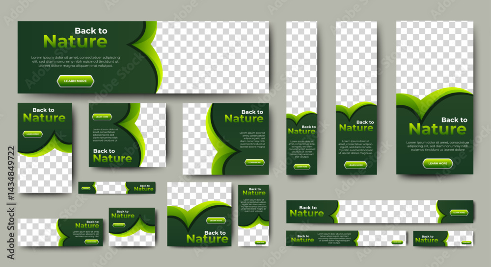 Wall mural nature banner design web template set, horizontal header web banner. modern gradient green cover hea