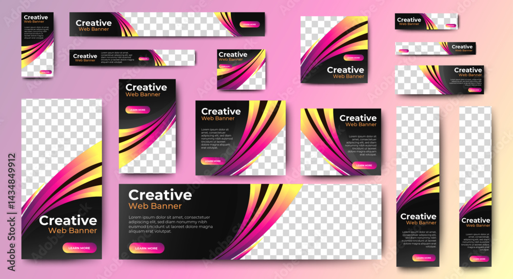 Sticker business web banners template design with image space. vector