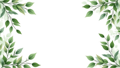 Naklejka premium Elegant green leaves border with blank space.