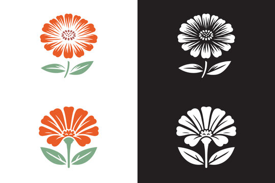 Minimalist zinnia flower logo. Zinnia flower silhouette vector.